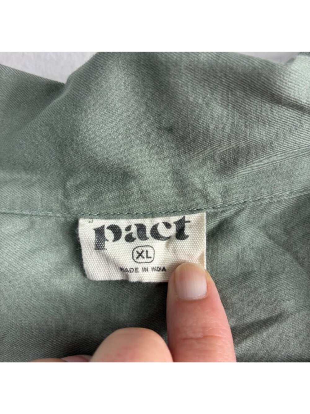 Pact Organic Cotton Popover Blouse XL Sage Green Short Sleeve Minimalist - Picture 3 of 7